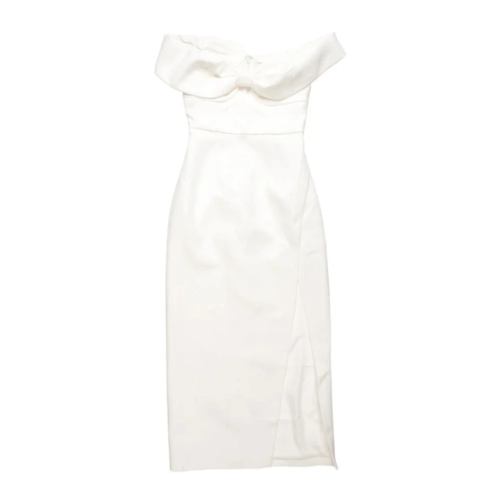 Self-Portrait White Crepe Midi Dress Size 0 Small Bridal Wedding Event Dress NEW